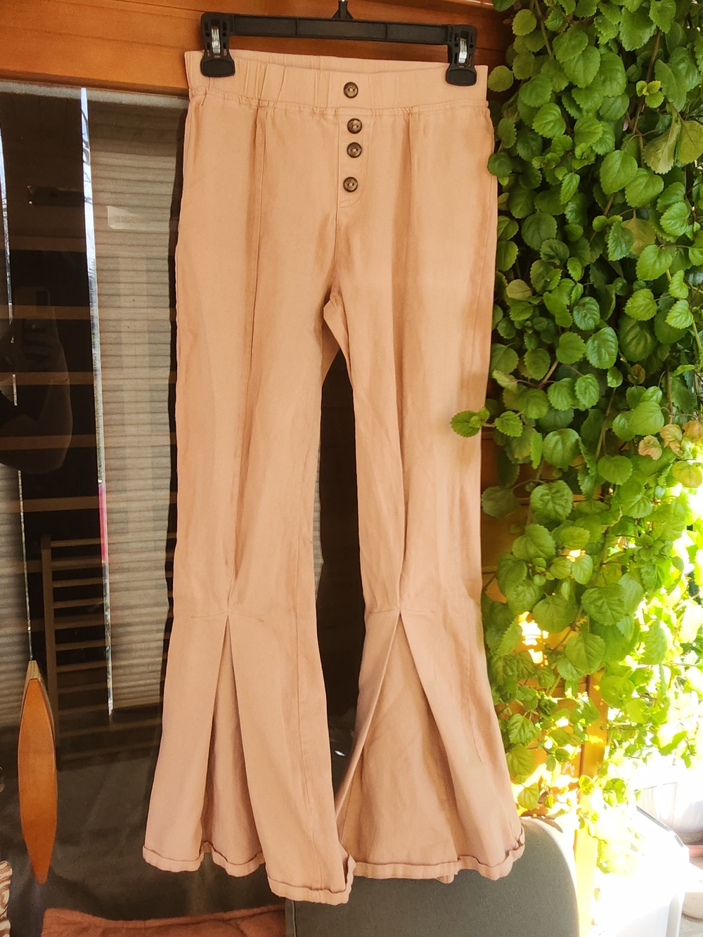 FAVLUX Blush Pink Button-Front Flared Pants Bellbottom Boho Festival M